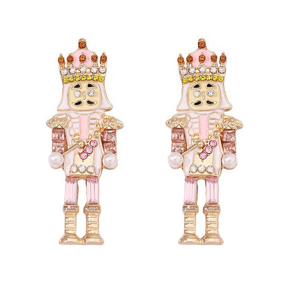 Stylish and Eye-Catching Oversized Alloy Nutcracker Soldier Earrings with Stunning Rhinestone Accents - Unique Creative Jewelry for Women