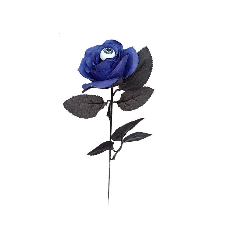 Realistic Black Artificial Rose with Creepy Eyeball Decoration - Perfect for Halloween Parties and Events