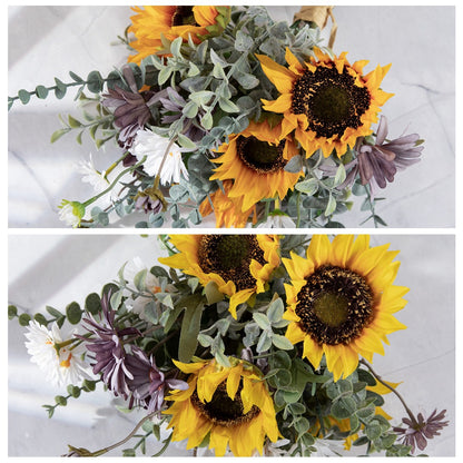 Lifelike Sunflower Bouquet - Elegant Decorative Floral Arrangement for Home Décor, Weddings, and Wall Art - CF01266