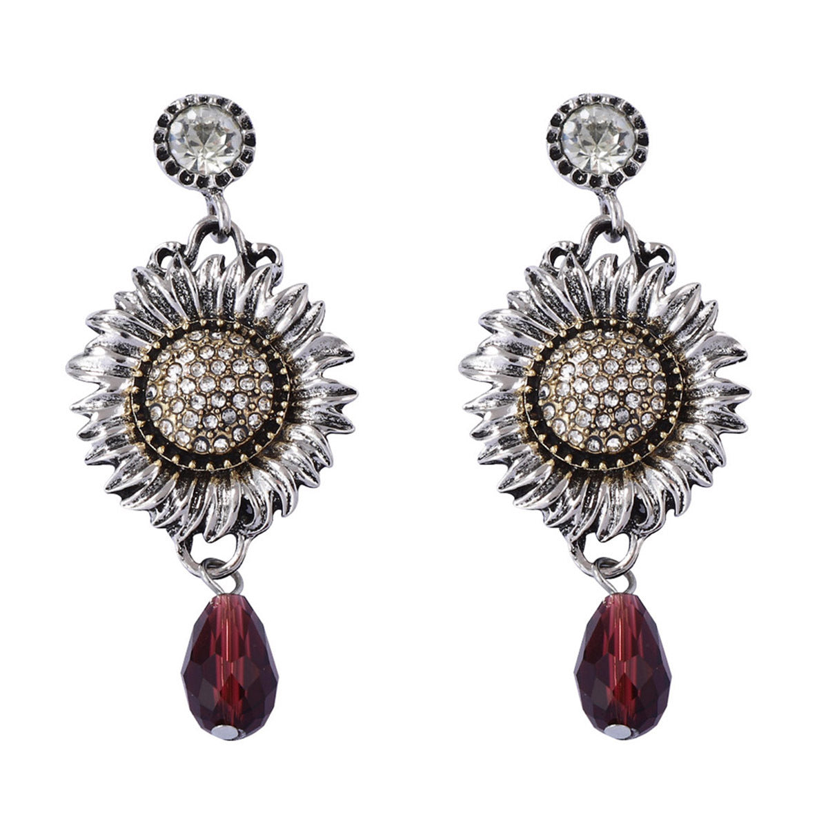 Elegant Vintage Bohemian Zircon Sunflower Drop Earrings - Exquisite, Versatile Design for Effortless Style