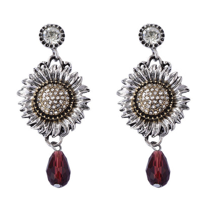 Elegant Vintage Bohemian Zircon Sunflower Drop Earrings - Exquisite, Versatile Design for Effortless Style