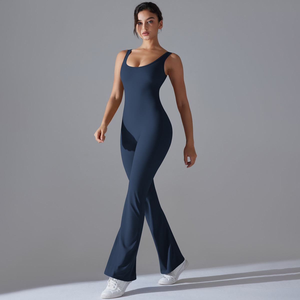 Sleek Solid Color High Back Bodysuit for Enhanced Lift Long Line Fit and Flattering Wide Leg Design for Running Fitness and Yoga