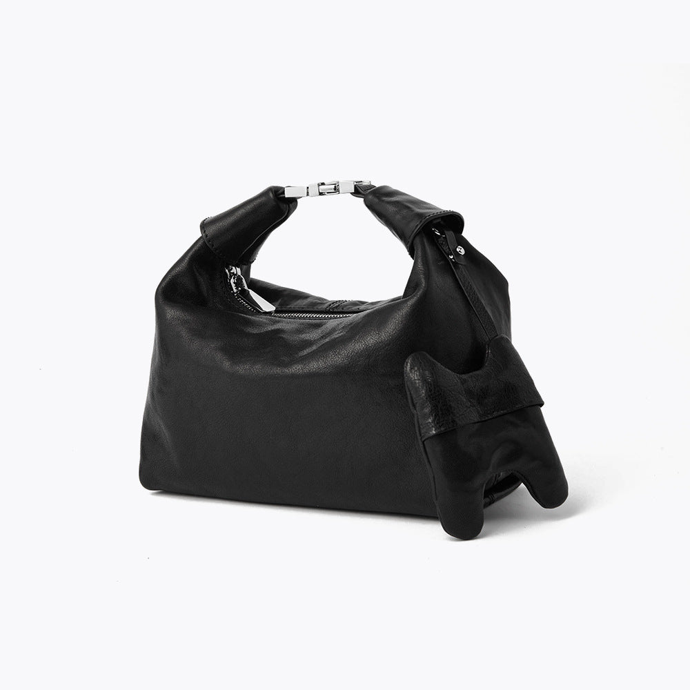 Korean Inspired Dumpling Shoulder Bag Luxurious Layer Crystal Vegetable Tanned Leather Handbag for Women Vintage Crossbody Design