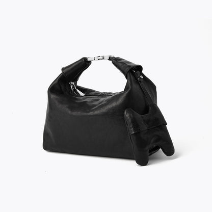 Korean Inspired Dumpling Shoulder Bag Luxurious Layer Crystal Vegetable Tanned Leather Handbag for Women Vintage Crossbody Design