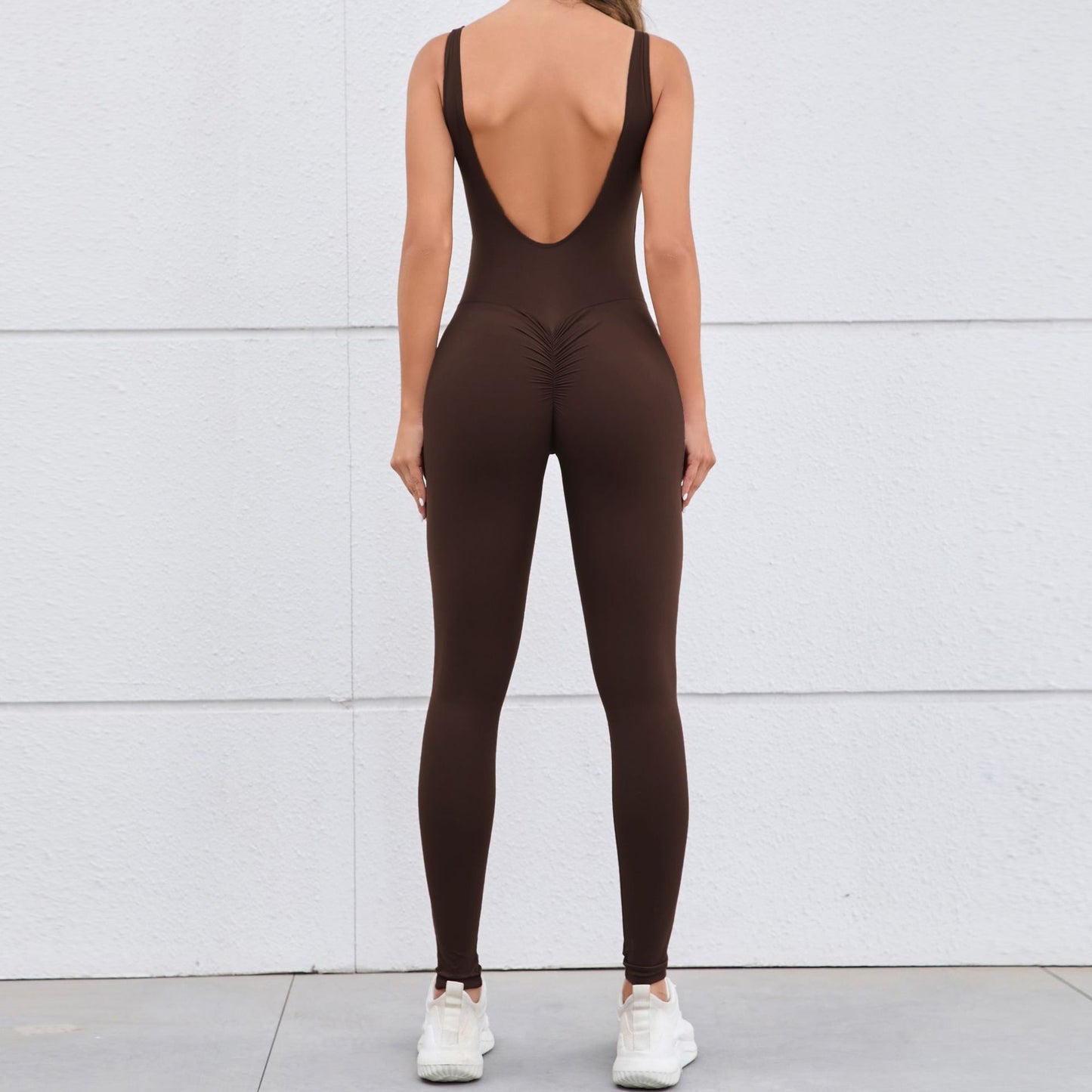 Hollow Back Peach Butt Lifting Bodysuit for Women Quick Dry Form Fitting Yoga and Fitness Jumpsuit 7448