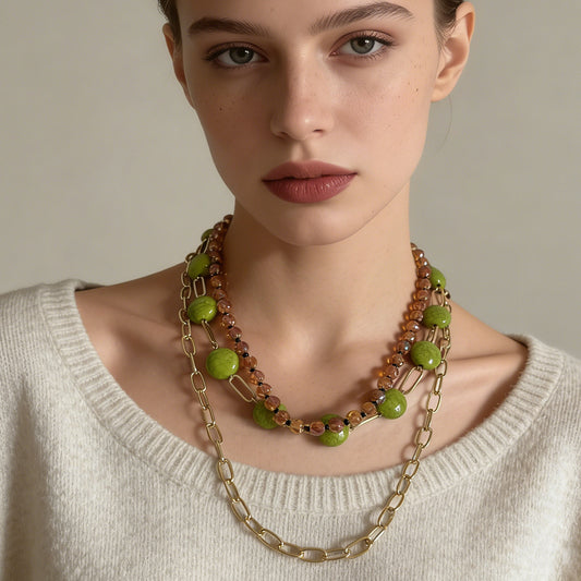Trendy Minimalist Geometric Beaded Layered Chain Necklace for Women – Versatile Everyday Accessory Perfect for Casual Outfits