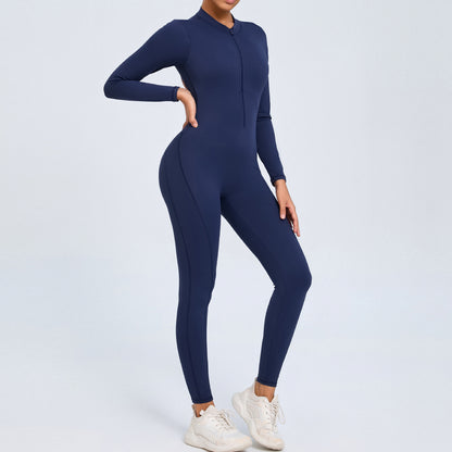 Zip Up Long Sleeve Yoga Jumpsuit for Women and Functional Fitness Bodysuit with Leggings for Gym Workouts