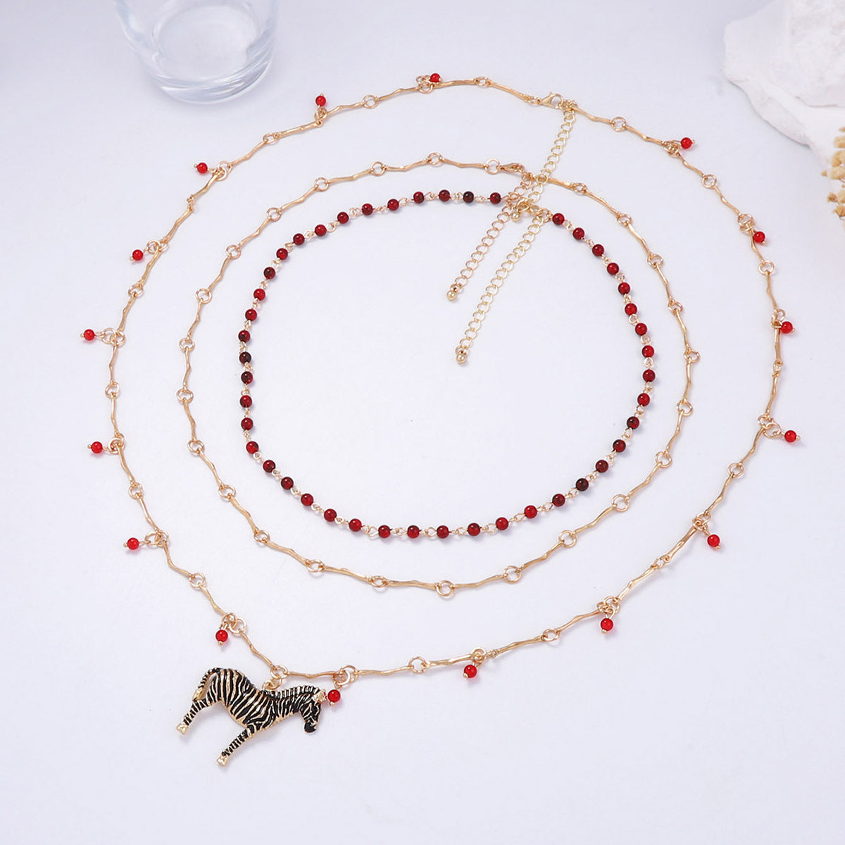 Chic Layered Beaded Chain Necklace with Alluring Zebra Pendant – Stylish and Affordable Luxury Design for Fashion-Forward Women