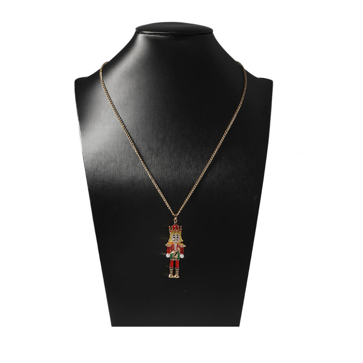 Creative Cartoon Alloy Drip Oil Nutcracker Soldier Pendant Necklace with Zirconia Stones - Versatile Everyday Accessory for Unique Style