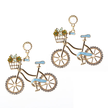 Charming Pearl and Rhinestone Bicycle-Inspired Zinc Alloy Cutout Earrings – Stylish, Lightweight, and Perfect for Everyday Wear