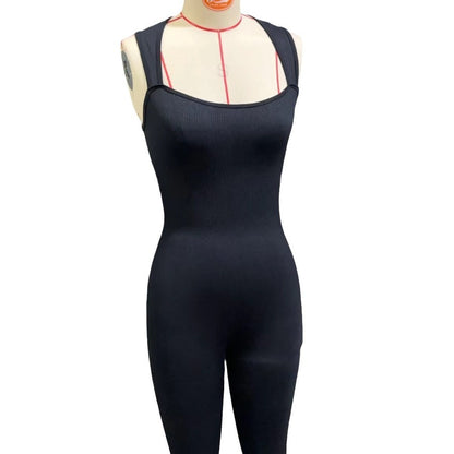 Seamless Yoga Bodysuit with Ribbed Design for Outdoor Sports Running and Casual Fitness Activities