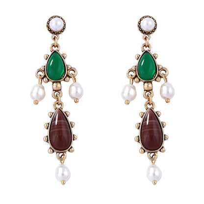 Vintage Baroque-Inspired Resin Drop Earrings with Unique Geometric Design – Elegant Faux Pearl Pendant for Women