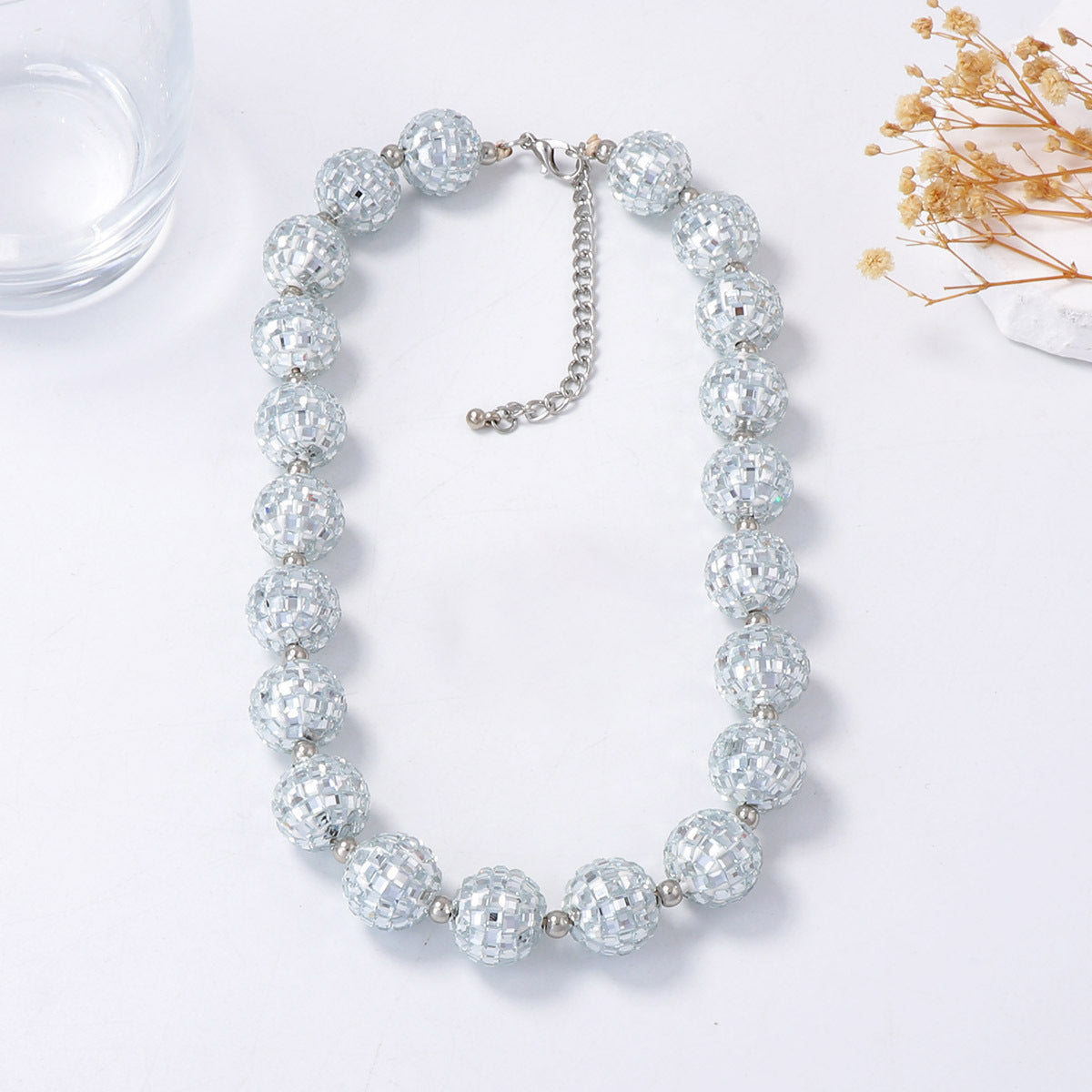 Chic Minimalist Light Luxury Beaded Disco Ball Necklace - Versatile Statement Piece for Effortless Everyday Glamour