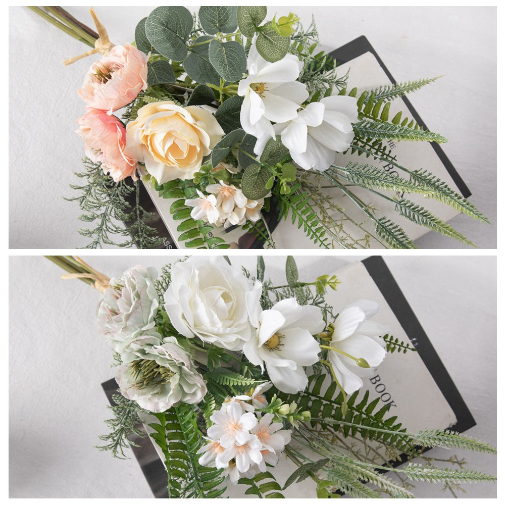 Elegant Camellia-Inspired Wedding Bouquet and Wall Hanging Decoration – Realistic Faux Floral Design for Your Special Day – CF01137