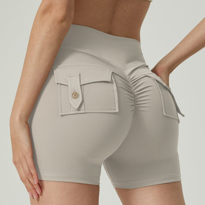 High Waisted Pocket Yoga Shorts for Women Butt Lifting Peach Butt Enhancing Flared Fitness Pants for Maximum Comfort and Style