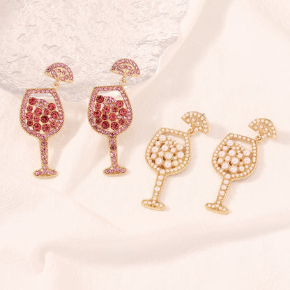 Chic Party Style Crystal-Embellished Pearl Drop Earrings - Creative Bottle Design for Trendy Women, Perfect for Gifting and Everyday Wear