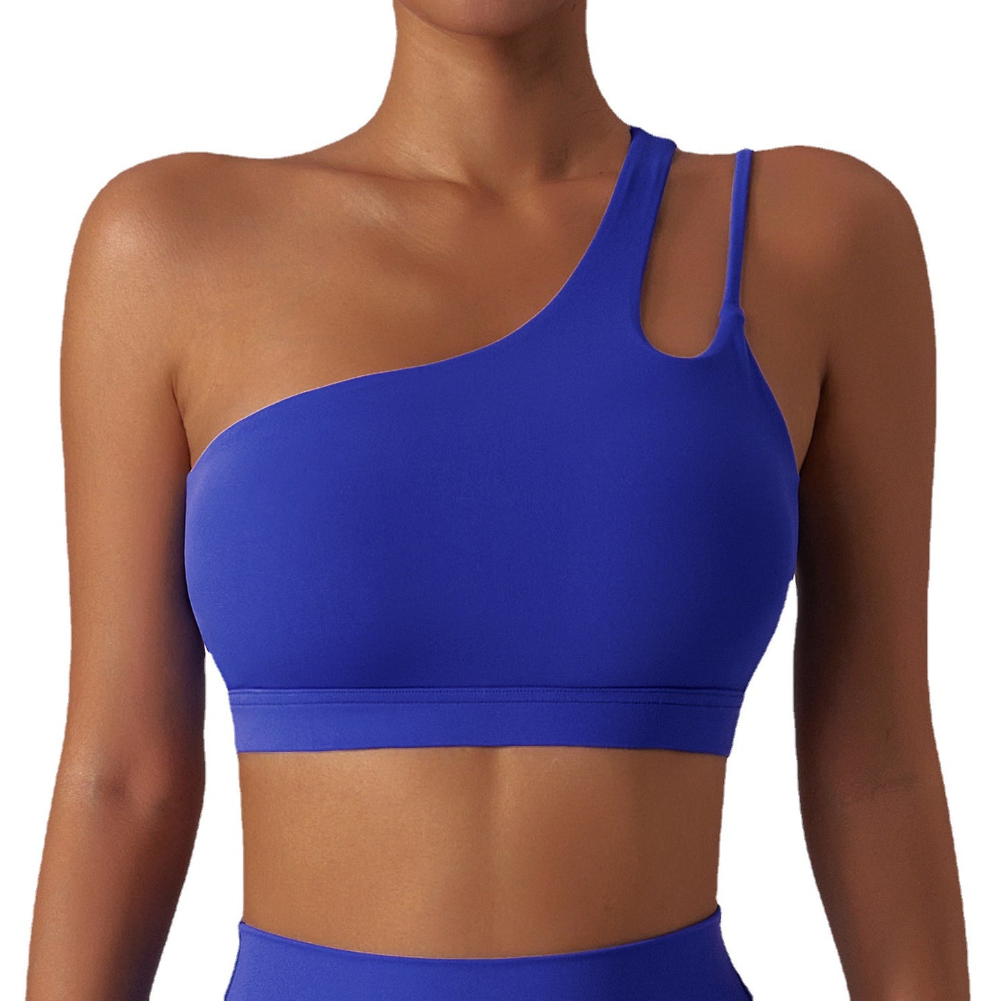 Sleek Asymmetric One Shoulder Shockproof Yoga Bra with Cloud Feel Back Design Supportive Sports Bra with Irregular Straps for Running and Fitness