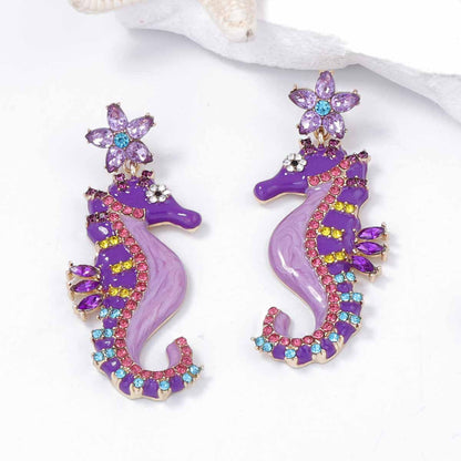 Chic Personality-Driven Lightweight Luxury Cute Seahorse Alloy Earrings with Sparkling Rhinestone Inlay - Perfect for Any Occasion!