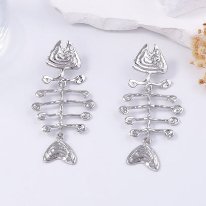 Chic Coastal Vibe Vintage Alloy Fishbone Dangle Earrings - Lightweight, Versatile, and Perfect for Everyday Wear