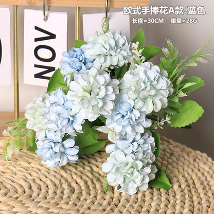 Elegant European-Inspired Faux Hydrangea Bouquet - Mixed Mini Mum Flower Arrangement with Five Stems for Stunning Home Decor or Special Occasions