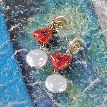 Stylish Summer Ocean-Inspired Alloy Starfish and Seashell Long Earrings with Colorful Fish - Trendy Unique Jewelry for Women