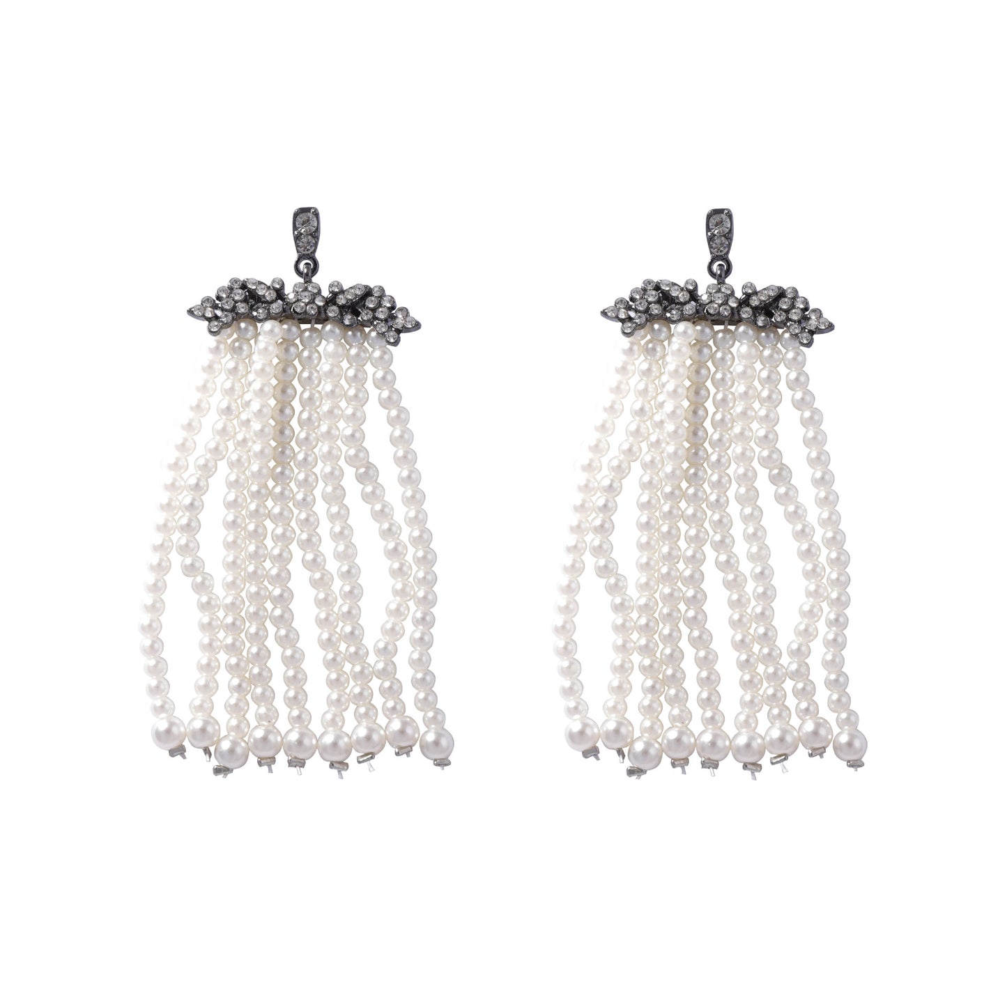 Creative and Exaggerated Geometric Pearl-Style Tassel Earrings for Women - Glamorous Zirconia Accents and Unique Design