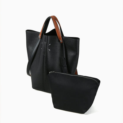 First Layer Cowhide Bucket Bag Large Capacity Spring Summer Shoulder Tote with Minimalist Design for Everyday Chic Style