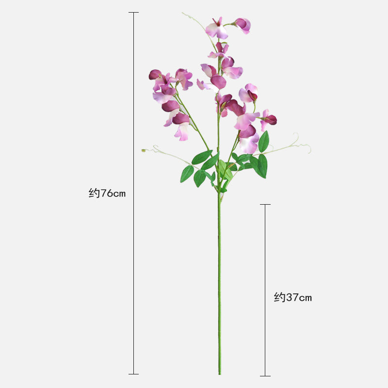 Realistic 3-Pronged Pea Blossom Faux Flower for Living Room Home Décor - Perfect for Weddings & Events - 3D Printed Single Stem with Leaves