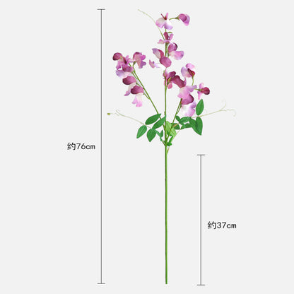 Realistic 3-Pronged Pea Blossom Faux Flower for Living Room Home Décor - Perfect for Weddings & Events - 3D Printed Single Stem with Leaves