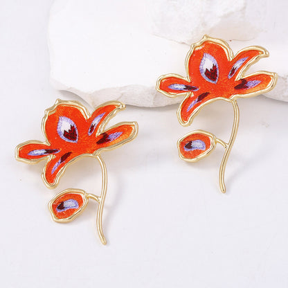 Chic Minimalist Exaggerated Design Alloy Floral Earrings - Unique Statement Jewelry for an Elegant Look