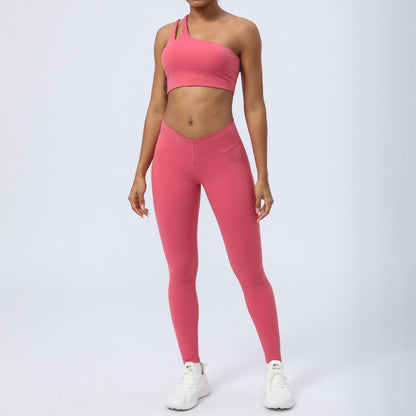 Women's Yoga Set with Asymmetric Shoulder Sports Bra and High Waisted Butt Lift Leggings for Indoor Training and Fitness for Comfort and Performance