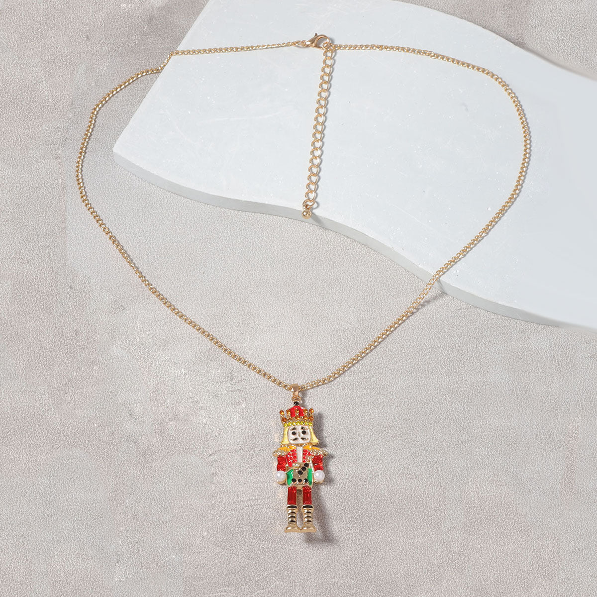 Creative Cartoon Alloy Drip Oil Nutcracker Soldier Pendant Necklace with Zirconia Stones - Versatile Everyday Accessory for Unique Style
