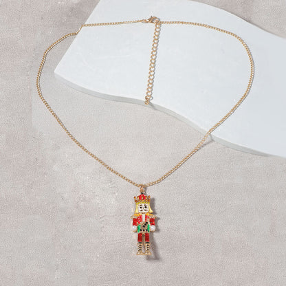 Creative Cartoon Alloy Drip Oil Nutcracker Soldier Pendant Necklace with Zirconia Stones - Versatile Everyday Accessory for Unique Style