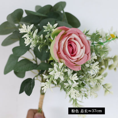 Elegant Nordic-Inspired  Artificial Rose and Chrysanthemum Bouquet - Perfect for Outdoor Weddings and Table Decor, Lifelong Beauty in Realistic Flowers