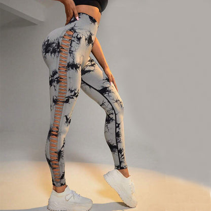 High Waisted Tie Dye Seamless Yoga Leggings for Women with Butt Lifting and Side Cut Outs for Style and Comfort