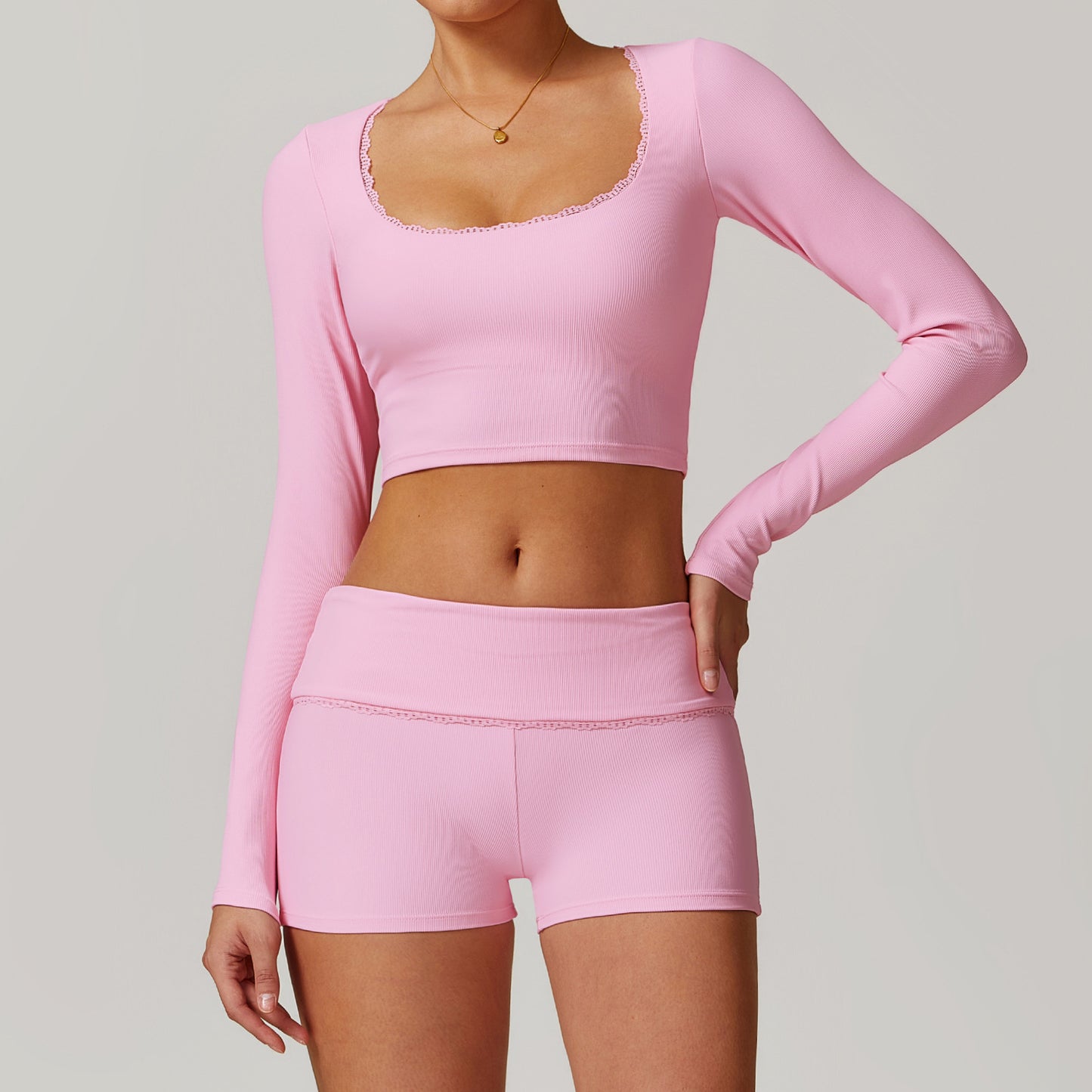 High Waisted Ribbed Yoga Set for Women Sculpting Supportive Fitness Outfit for Comfort and Performance Model 8828