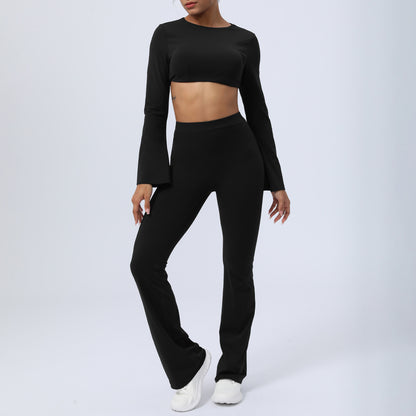 Yoga Outfit with Beautiful Back Design Long Sleeve Set with Built in Chest Pads and Butt Lifting Leggings Two Piece Activewear for Comfortable Fitness Sessions