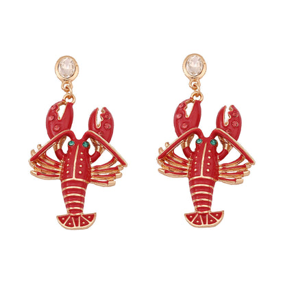 Exquisite  Creative Alloy Enamel Lobster Earrings with Dazzling Rhinestones - Make a Bold Fashion Statement