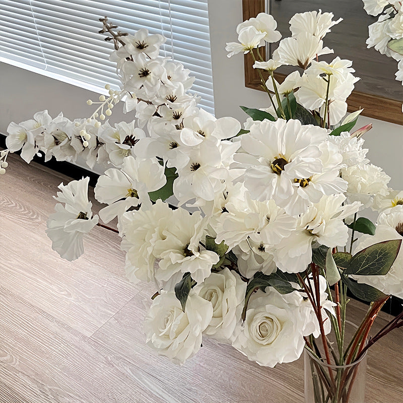 Elegant White-Themed Artificial Hydrangea and Rose Floral Arrangements for Weddings, Event Decorations, Aisle Markers, and Home Decor