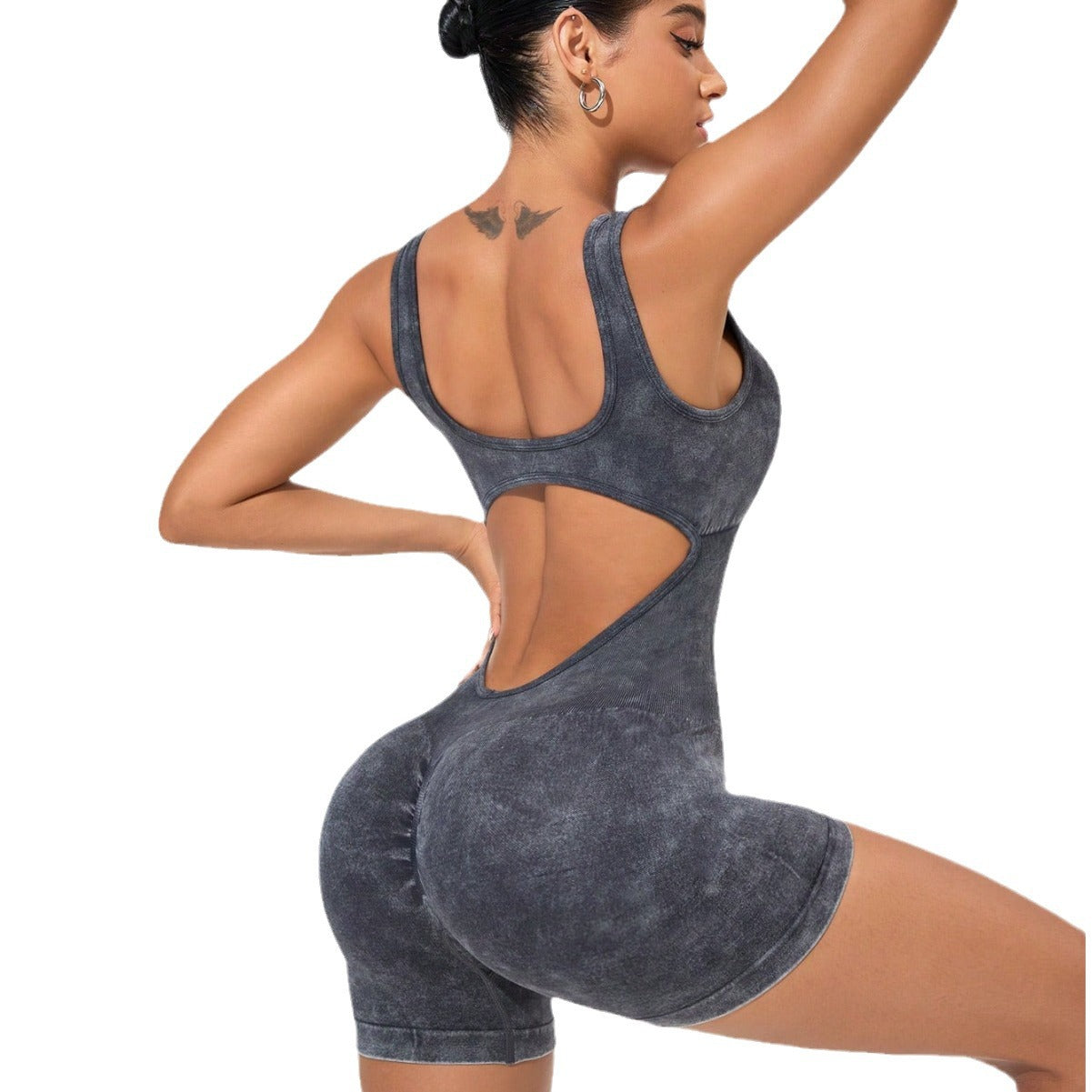 Seamless High Waist Yoga Jumpsuit with Scrubbed Wash Finish for Comfort and Style for Fitness and Activewear Enthusiasts