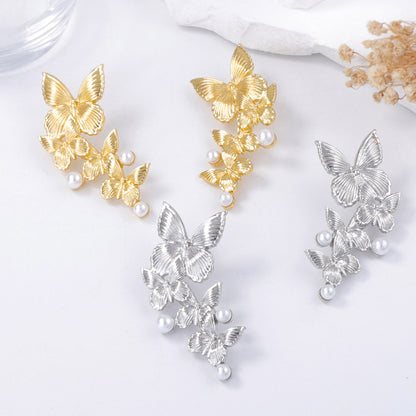 Elegant Vintage-Inspired Luxury Earrings with Alloy Faux Pearl and Butterfly Design – Perfect Everyday Wear for Women