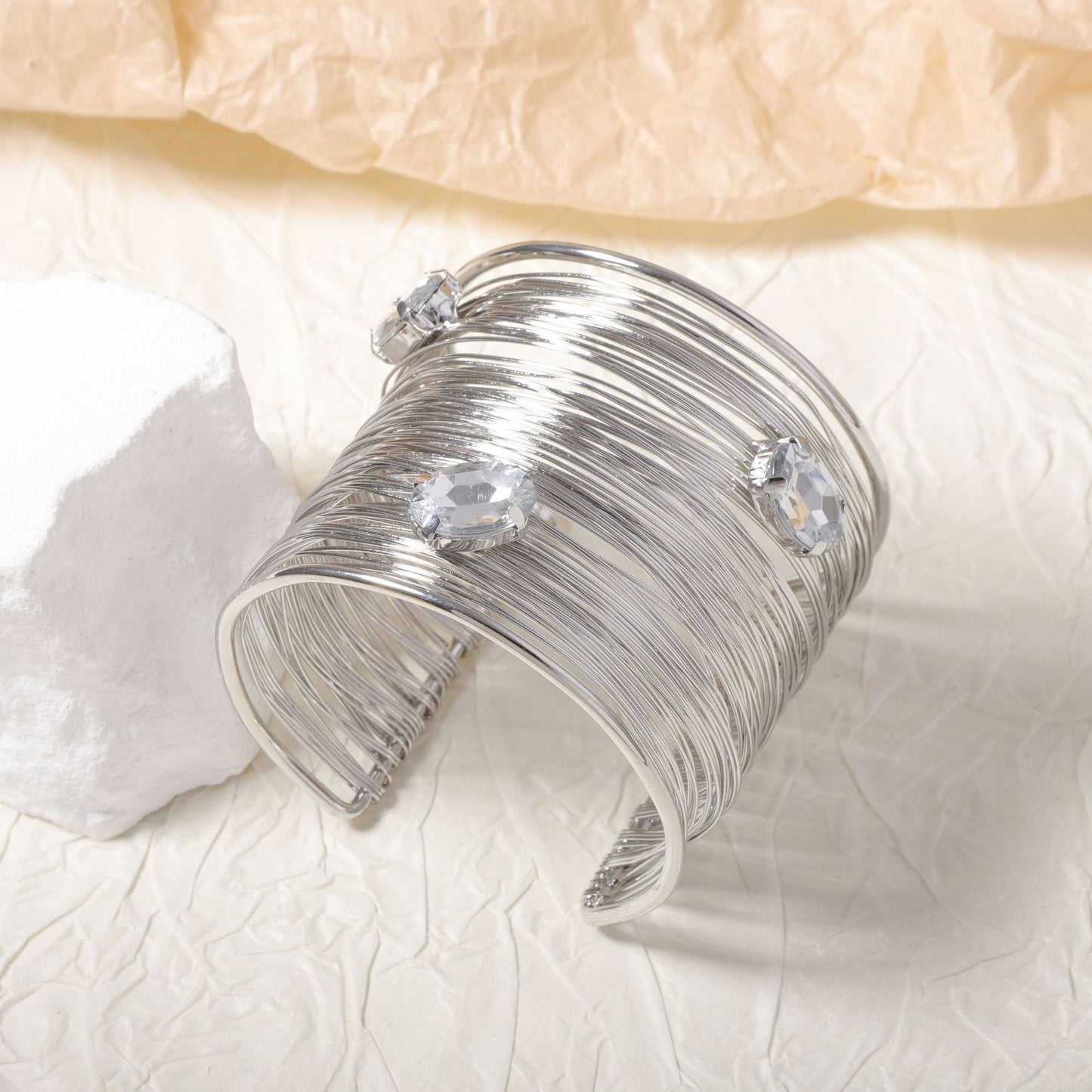 Vintage-Inspired Stylish Multi-Layer Zircon Stone-Accented Women's Cuff Bracelet -  Quality Wire-Wrapped Design for Effortless Elegance