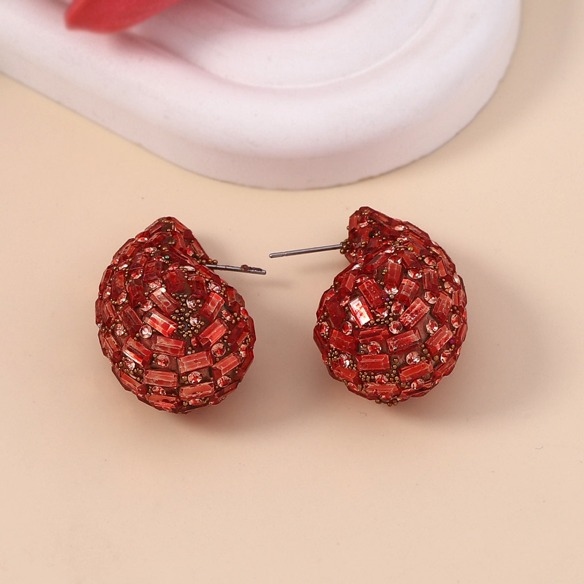 Trendy Droplet Gradient Colored Glass Ear Studs with Full Sparkling Crystals - Chic, Versatile, and Elegant Jewelry for Every Occasion