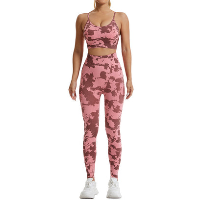 Seamless Camouflage Print Yoga Set High Waist Fitness Leggings and Sports Bra for Comfort and Performance