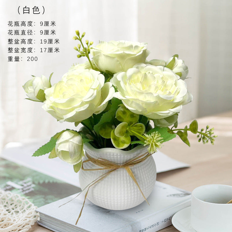 Stunning Nordic Style Faux Peony Potted Plant - Perfect for Home Decor, Office Desk Accessories, and Living Room Ambiance - Beautiful Plastic Flower Ornament for Lasting Elegance