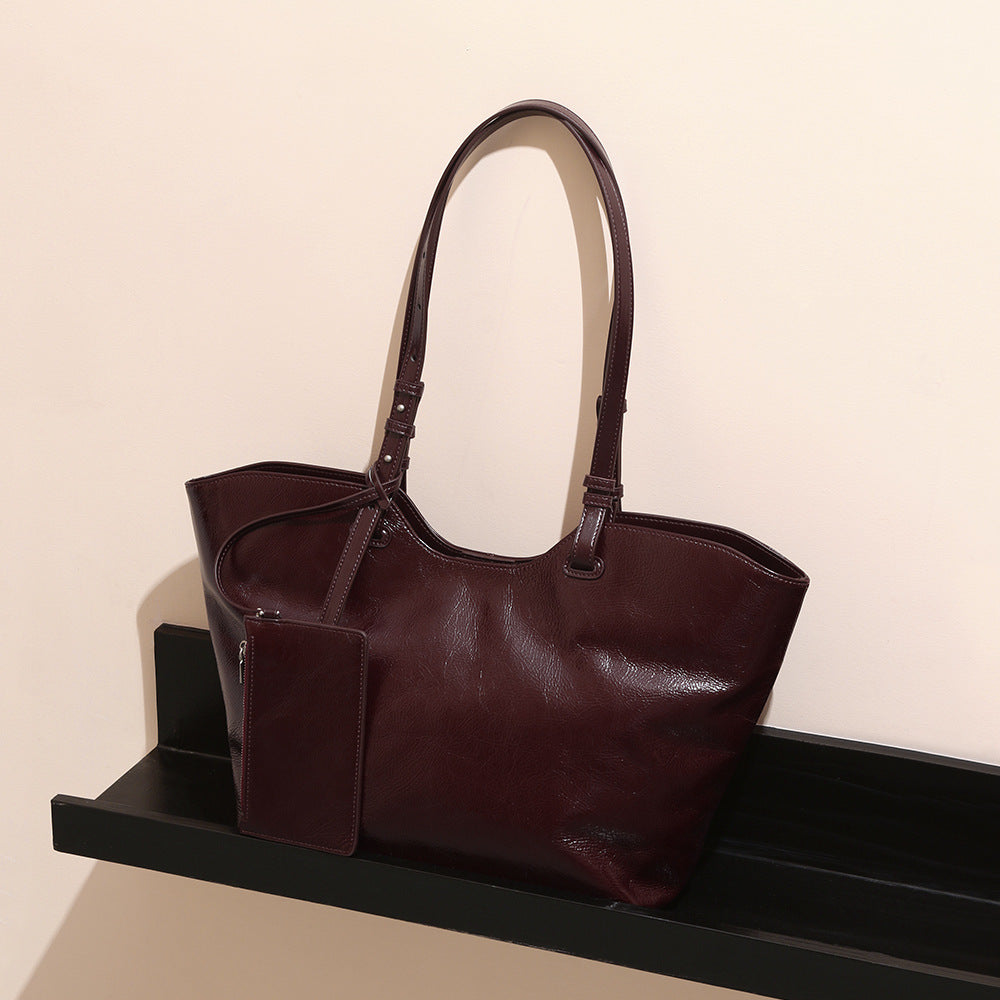 Genuine Leather Tote Bag for Women Large Capacity Feel for Commuting