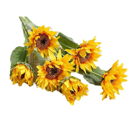 Vibrant Sunflower Artificial Flowers - Realistic 3-Head Faux Floral Decor for Home, Weddings, and Events