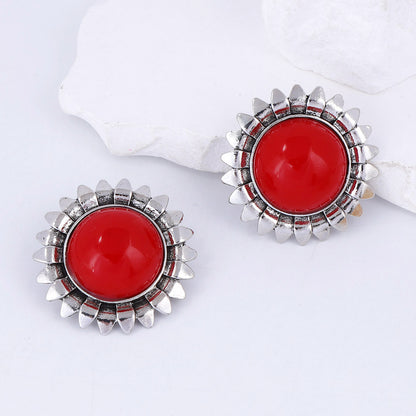 Chic Retro Luxury Geometric Sunflower Resin Alloy Stud Earrings for Women – Fashionable Statement Piece with Unique Design