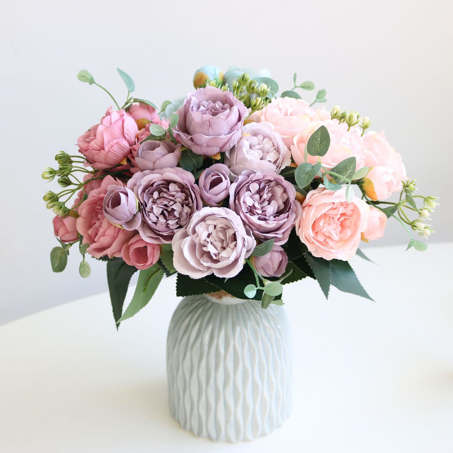 Elegant Korean 9-Head Simulation Peony and Rose Floral Arrangement - Perfect for Home Decor, Weddings, and Special Occasions