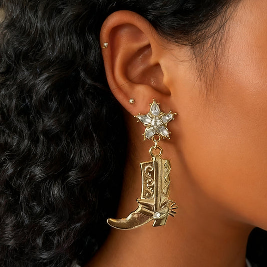 Chic Minimalist Alloy & Zircon Star Boots Pendant Earrings – Western Cowboy-Inspired Women’s Jewelry for Effortless Style